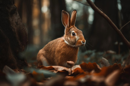 rabbit in a forest. Generative AIの素材