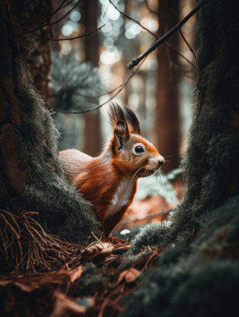 Squirrel in a forest. Generative AIの素材