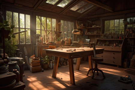 Wooden tool shed. Generative AIの素材
