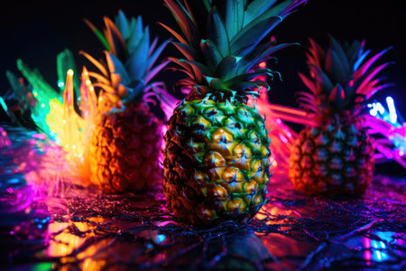 Neon pineapple. Generative AIの素材