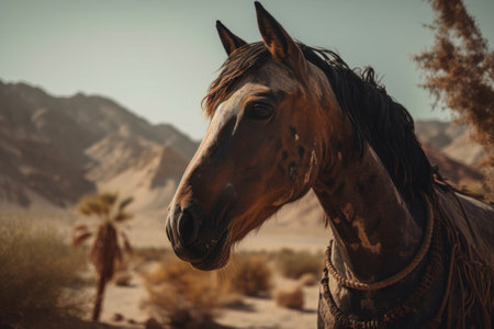 Wild Brown Horse in the desert. Generative AIの素材