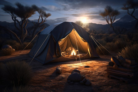 Camping tent on nature. Generative AIの素材