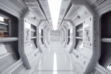 Scientific laboratory white room or Sci-Fi corridor. Generative AIの素材