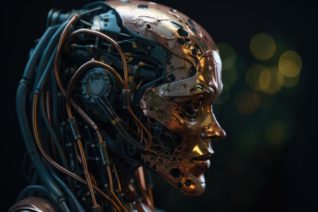 Portrait of cyborg robot head. Generative AIの素材