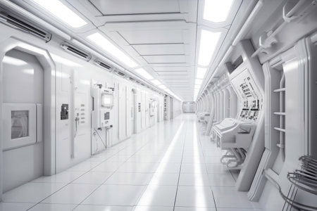 Scientific laboratory white room or Sci-Fi corridor white color. Generative AIの素材