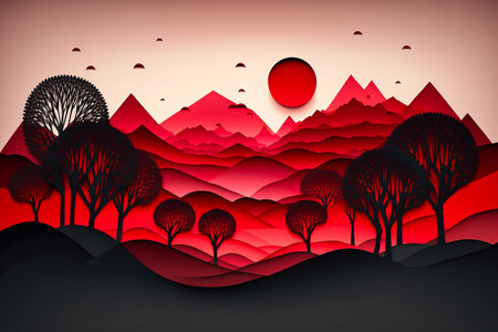 Landscape in red tones. Generative AIの素材