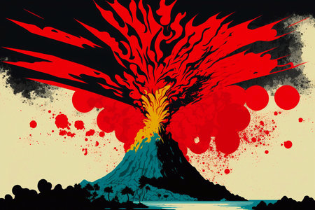 A large volcano erupting hot lava and gases into the atmosphere. Generative AIの素材