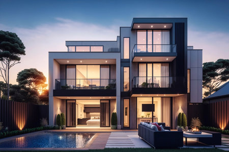 Modern architectural design of townhouses.Generative AIの素材