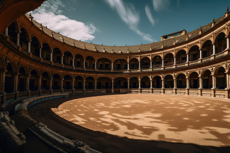 Low-angle view of Seville Plaza de toros in Spain. Generative AIの素材