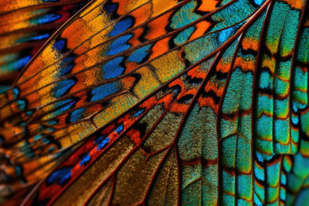 Butterfly wing with detailed emphasis on the iridescent scales. Generative AIの素材