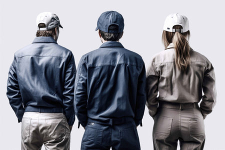 Back side of construction foreman people, white backgroud. Generative AIの素材