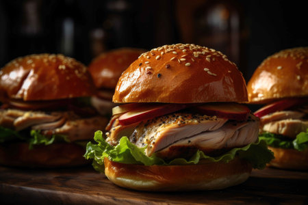 Roasted turkey sandwiches with cranberry sauce and cheese. Generative AIの素材