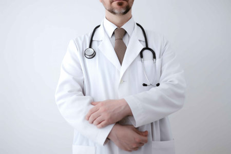 Physician crossed arms in white coat. Generative AIの素材