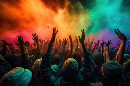 Concert crowd raising their hands. Generative AIの素材