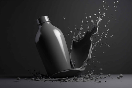 Gray matt simple splash creative abstract bottle plastic background black. Generative AIの素材