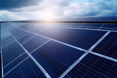 Blue photovoltaic solar panels. Generative AIの素材