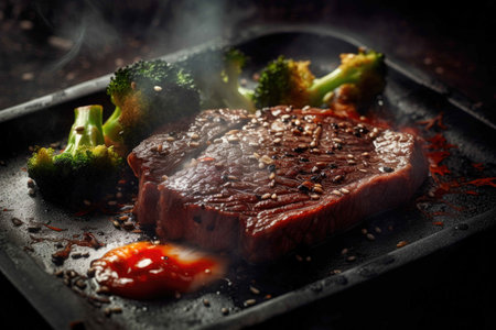 Japanese Garlic Teppanyaki Steak. Generative AIの素材