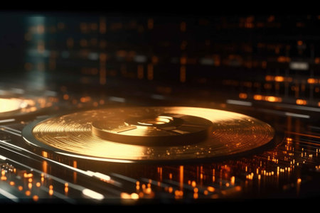 Perfect bitcoin coin illustration and in background an abstract technology big data background concept. Generative AIの素材