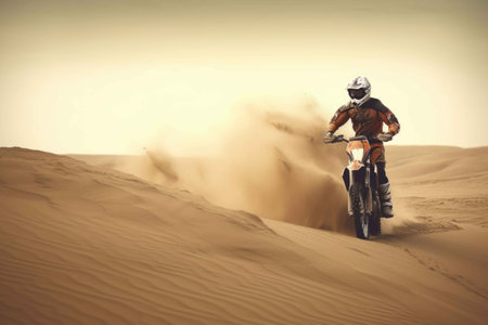 Close-up of mountain motocross race in dirt track in day time. Generative AIの素材