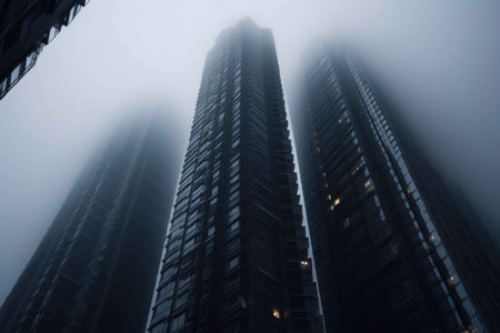 Urban exploration, fog in the air, moody atmospheric. Generative AIの素材
