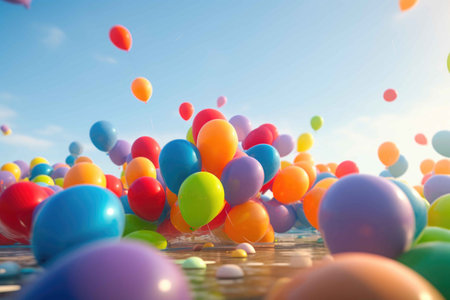Colorful balloons on a blue sky. Generative AIの素材