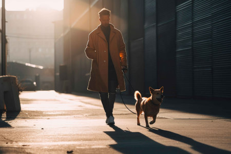 Person walking with dog. Generative AIの素材