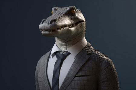 Business crocodile, gray background. Generative AIの素材