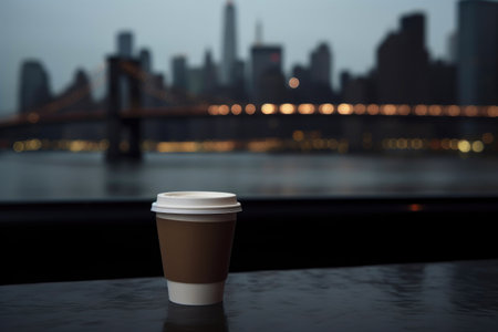 Fragrant coffee on the background of New York. Generative AIの素材