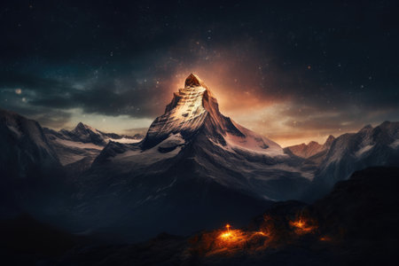 Radiant Uplands: Illuminated Alpine Majesty. Generative AIの素材