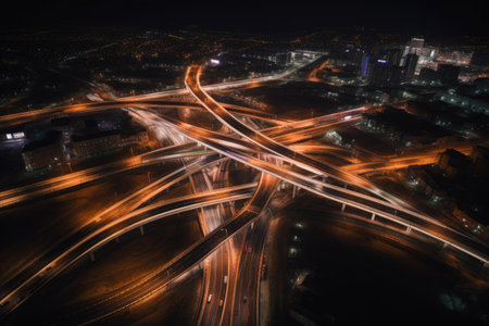 Nighttime Hyperlapse of Majestic Interchange. Generative AIの素材