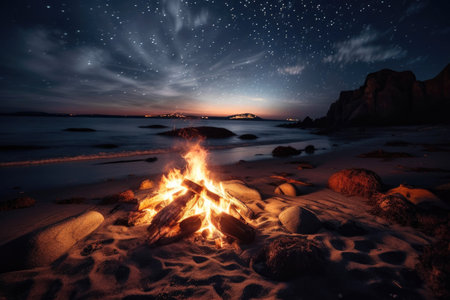 Shimmering Embers: The Bonfire's Spectacular Spark Show. Generative AIの素材