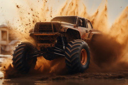 Adrenaline-Packed High-Speed Monster Truck Jump. Generative AIの素材