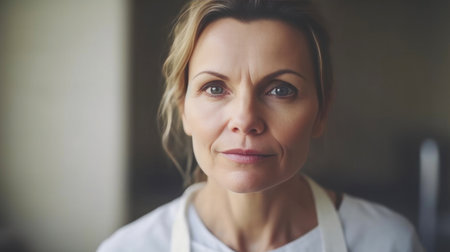 Experienced lady confidently whipping up culinary delights in her kitchen. Generative AIの素材