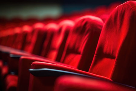 Empty Red Velvet Seats Up Close. Generative AIの素材