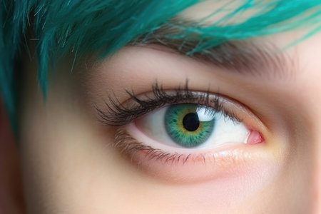 Close Up On Eyes Of Young Woman With Dyed Hair In Studio. Generative AIの素材