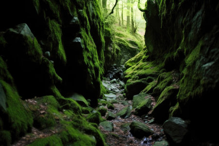 Enchanted Shadows: Mystical Mossy Forest. Generative AIの素材