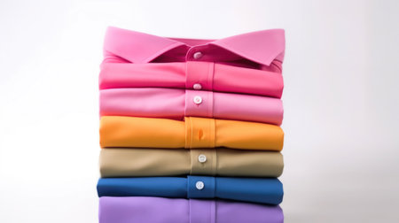 Clean and Crisp: Stacked Shirts Cloth on White. Generative AIの素材