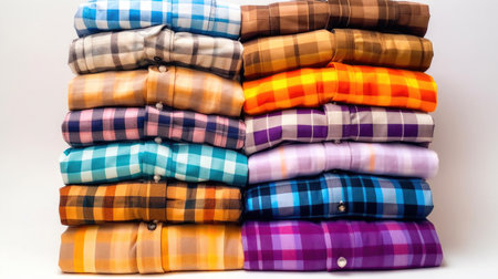 Fashionably Stacked: Vibrant Flannel Shirts. Generative AIの素材