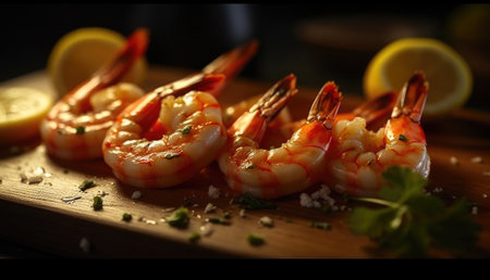 Mouthwatering Grilled Shrimp Skewer: A Gastronomic Delight. Generative AIの素材
