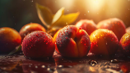 Peachy Cascades: Nature's Juicy Blessing. Generative AIの素材