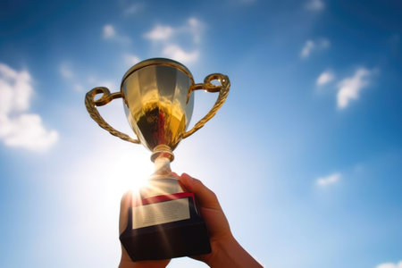 Hand holding trophy. Generative AIの素材