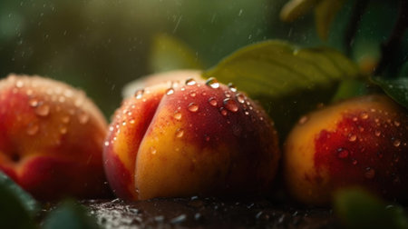 Peaches Dancing in the Rain. Generative AIの素材
