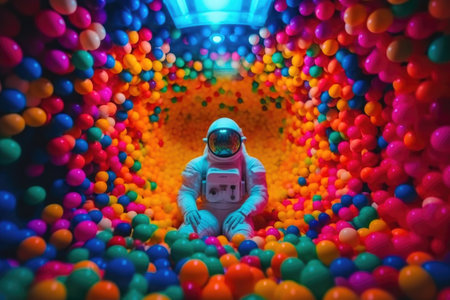 Celestial Exploration: Surreal Astronaut Uncovering a Colorful Secret. Generative AIの素材