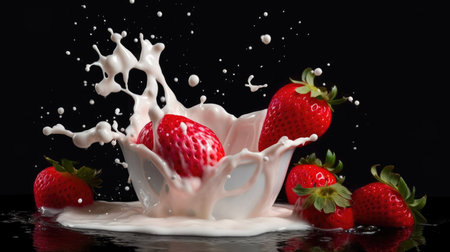 Strawberries Merge with Milk. Generative AIの素材