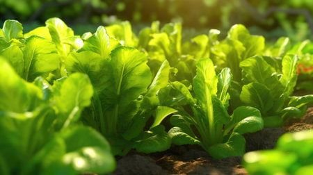 Serenity in Green: Idyllic Lettuce Field. Generative AIの素材