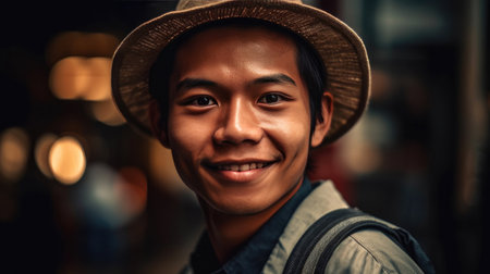 Captivating Masculinity: Stunning Close-Up of a Smiling Asian Man. Generative AIの素材