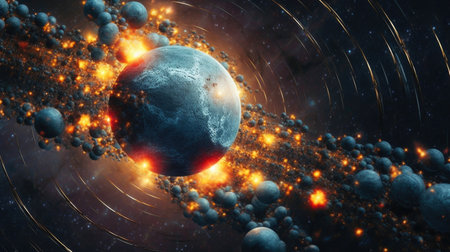 Celestial Tango: Asteroids in Harmonious Motion. Generative AIの素材