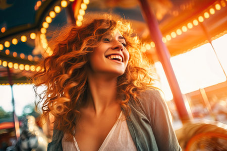 Innocence Unleashed: A Girl's Laughter on the Carousel. Generative AIの素材