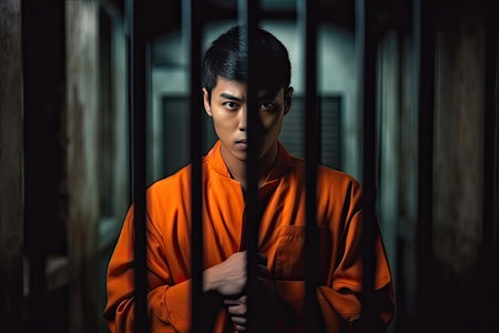 Behind Bars: A Glimpse into the Life of an Incarcerated Man. Generative AIの素材