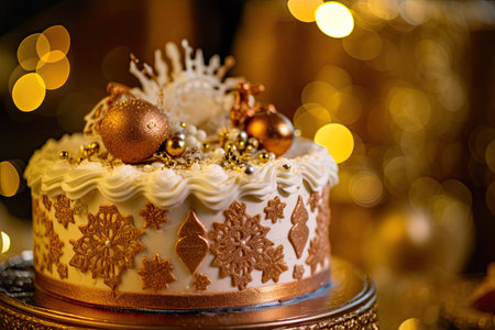 Close-Up of a Beautifully Decorated New Year's Cake. Generative AIの素材